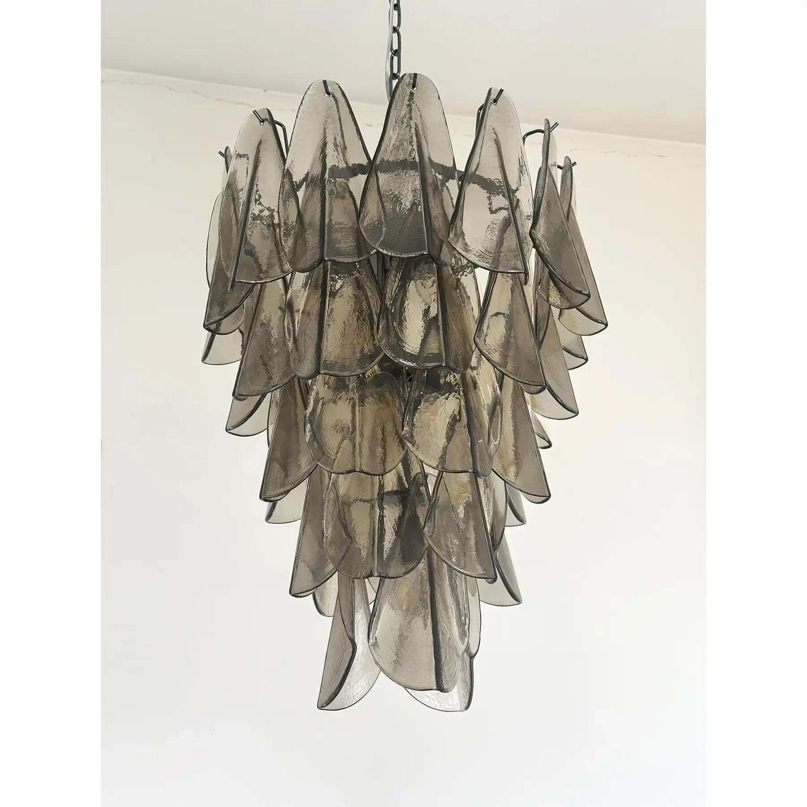 Smoked Fumé Murano Glass “Rondini” Cascade Chandelier, Modern Venetian Design photo for sale