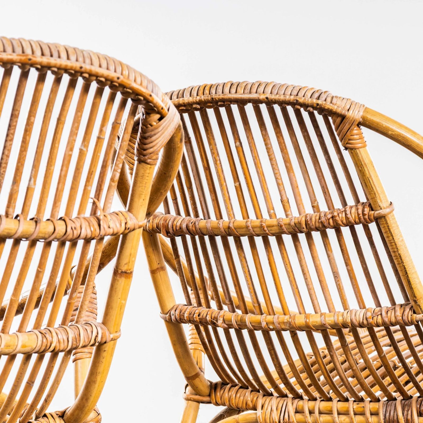1960’s French Low Seat Rattan Armchairs – Pair photo furniture