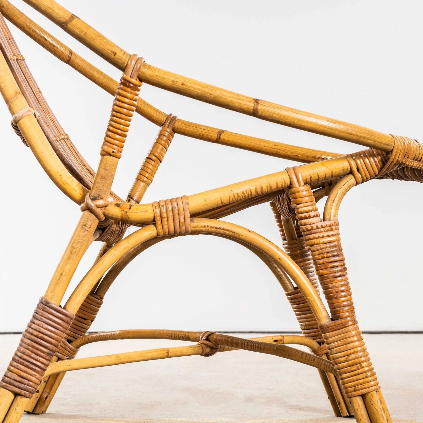 1960’s French Low Seat Rattan Armchairs – Pair photo Furniture
