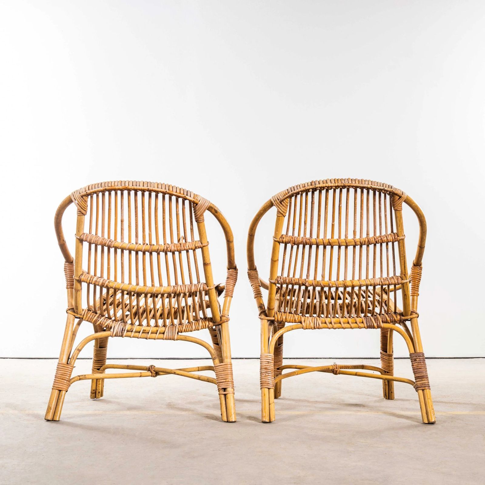 1960’s French Low Seat Rattan Armchairs – Pair photo 354.0