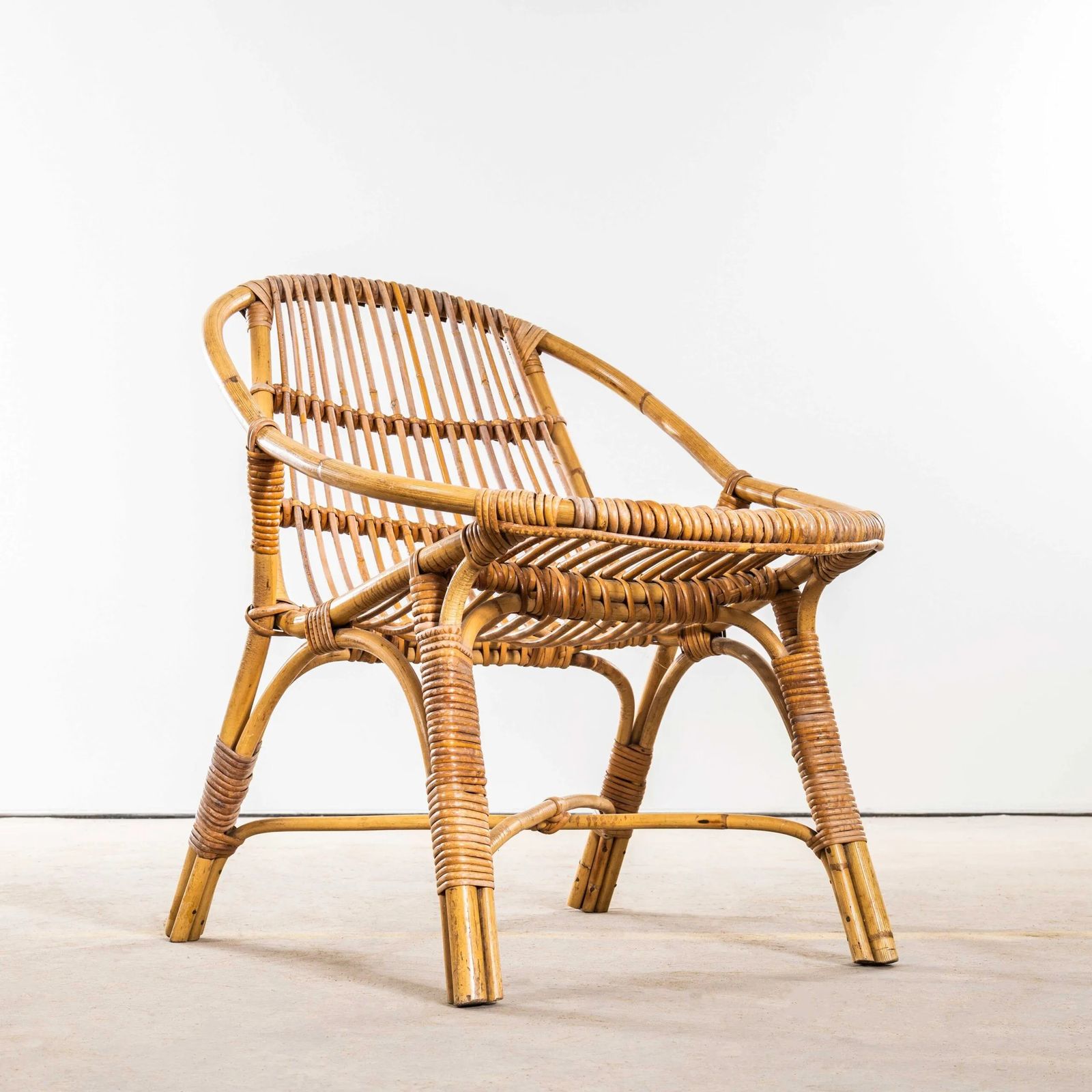 1960’s French Low Seat Rattan Armchairs – Pair photo vintage