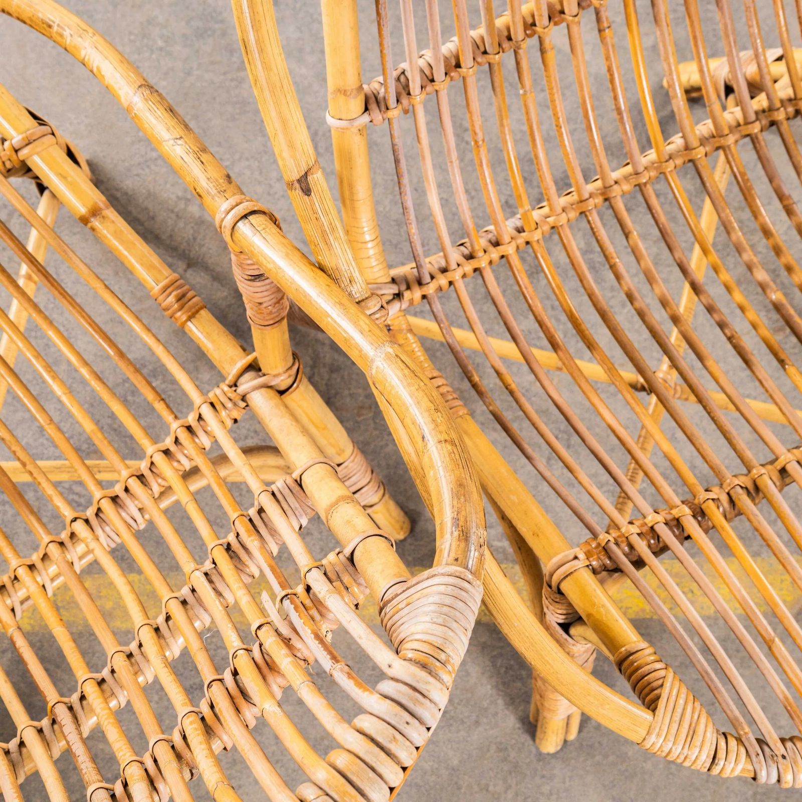 photo for sale 1960’s French Low Seat Rattan Armchairs – Pair