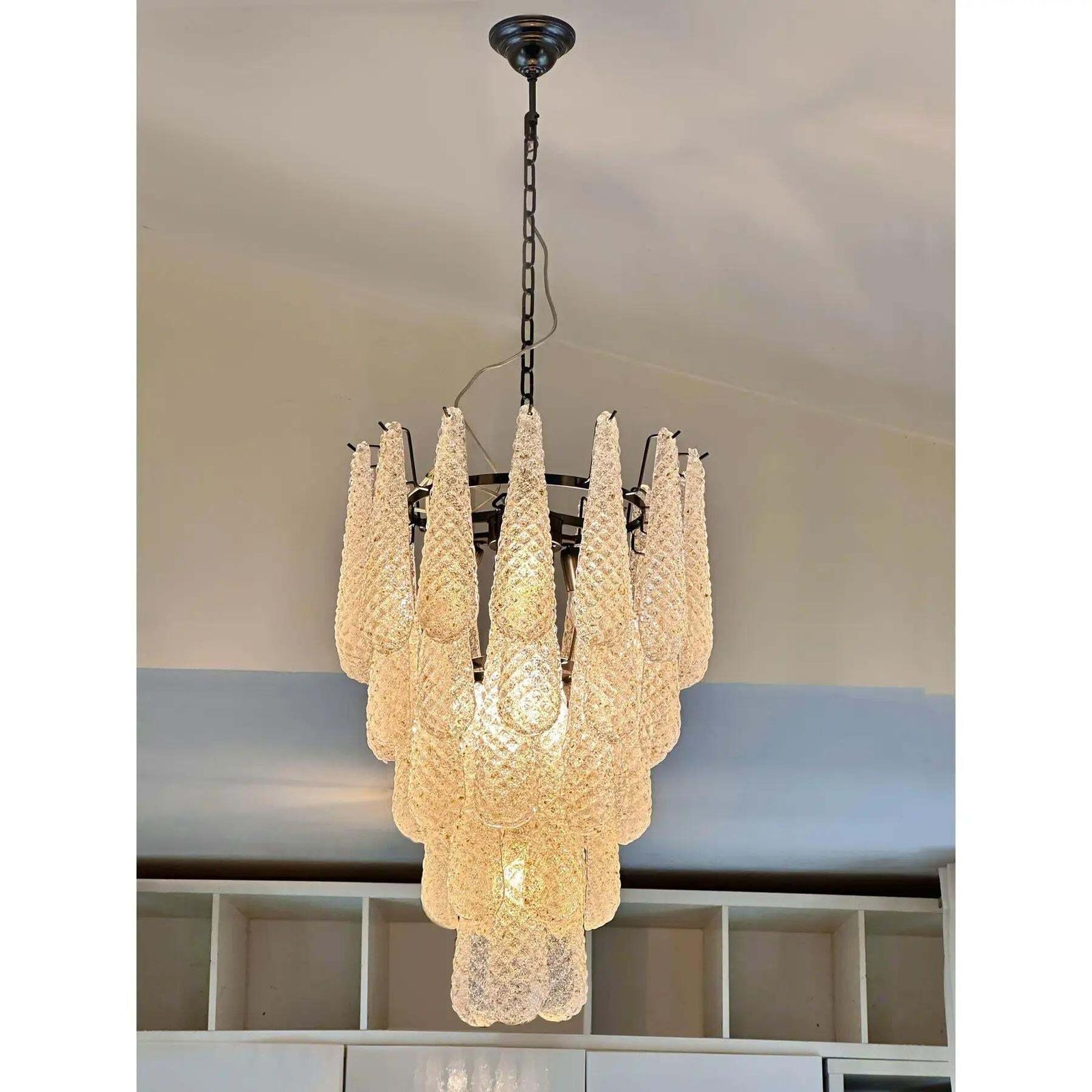 Mid Century Modern Venetian Murano Glass “Conchiglie” Chandelier In Black Nickel photo for sale