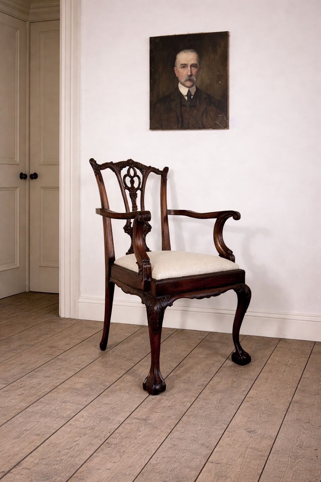 Victorian Antique Mahogany Chippendale Upholstered Armchair