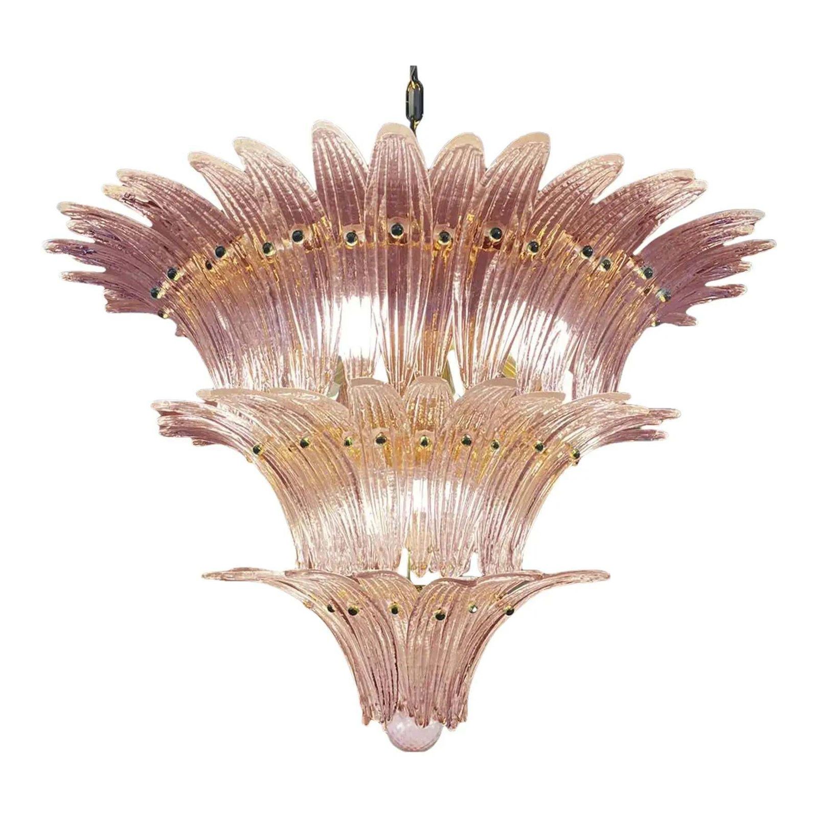 Mid Century Modern Pink “Palmette” Murano Glass Chandeliers   A Pair photo furniture
