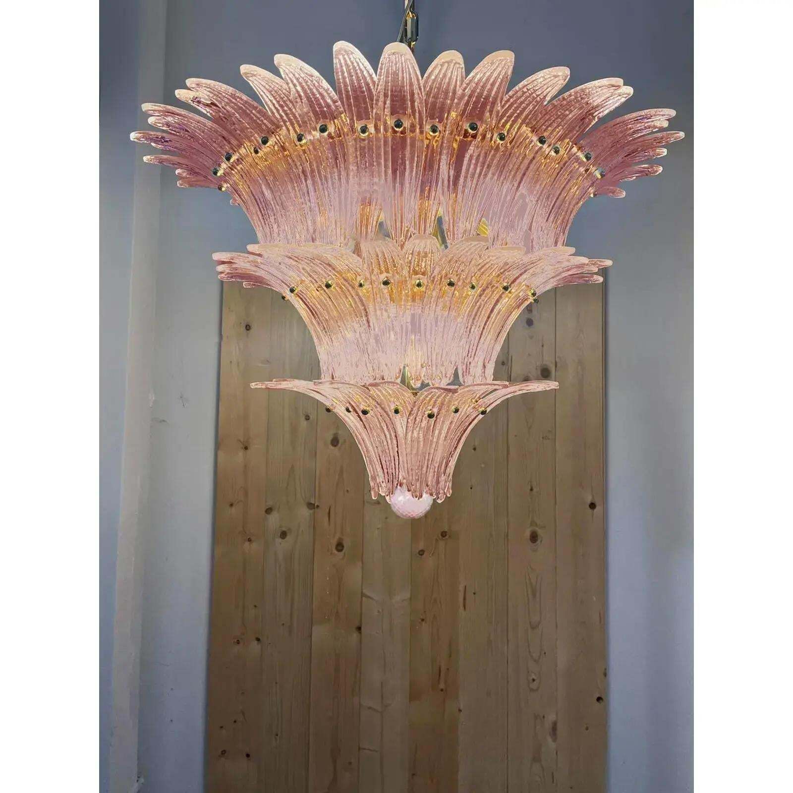 Mid Century Modern Pink “Palmette” Murano Glass Chandeliers   A Pair photo for sale