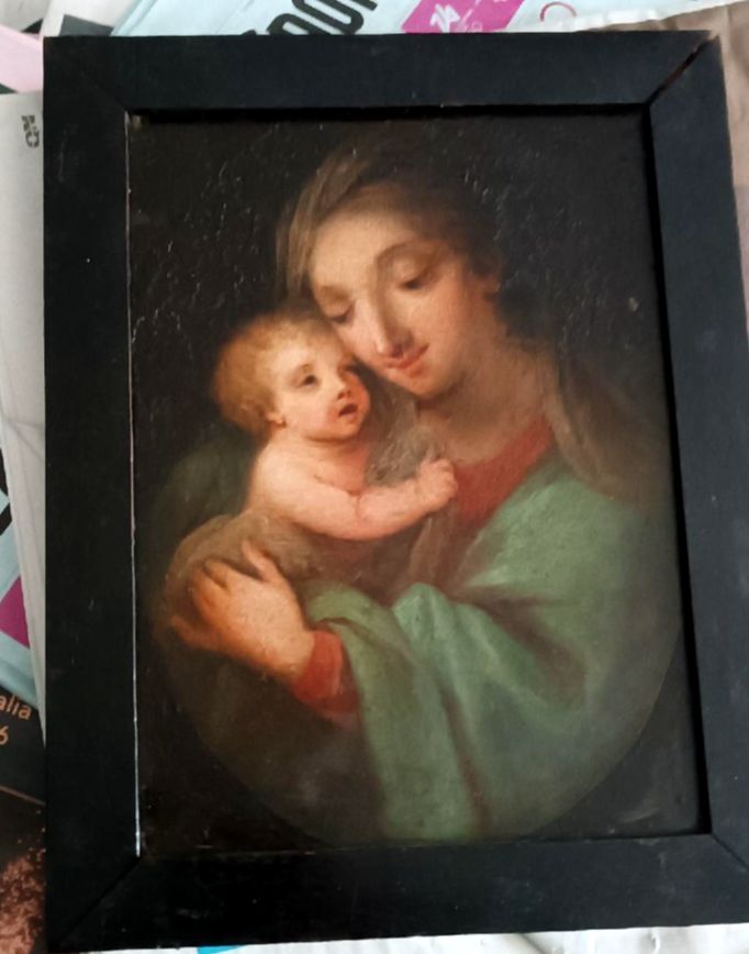 Antique Copper Painting Madonna With Child Italian School photo for sale