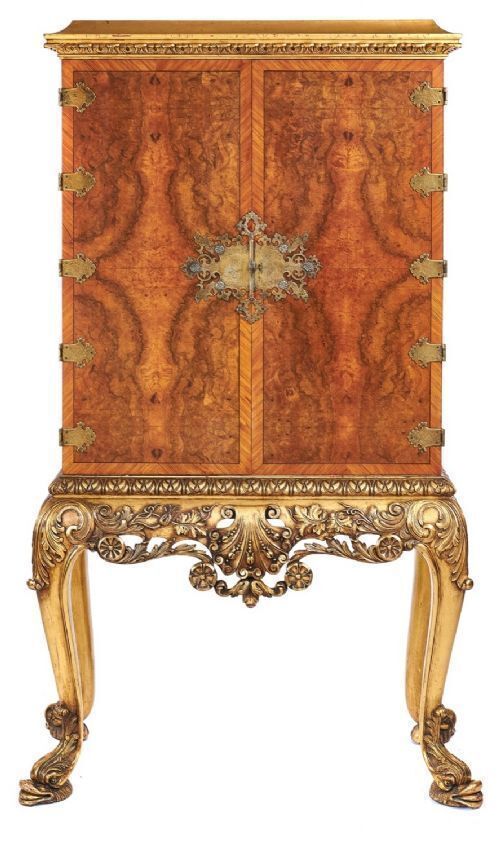 Fine Walnut And Gilt 2 Door Cabinet On Stand Circa 1920s