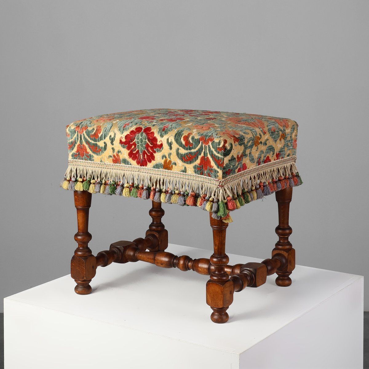 Antique Wood And Fabric Ottoman, France, 1890s
