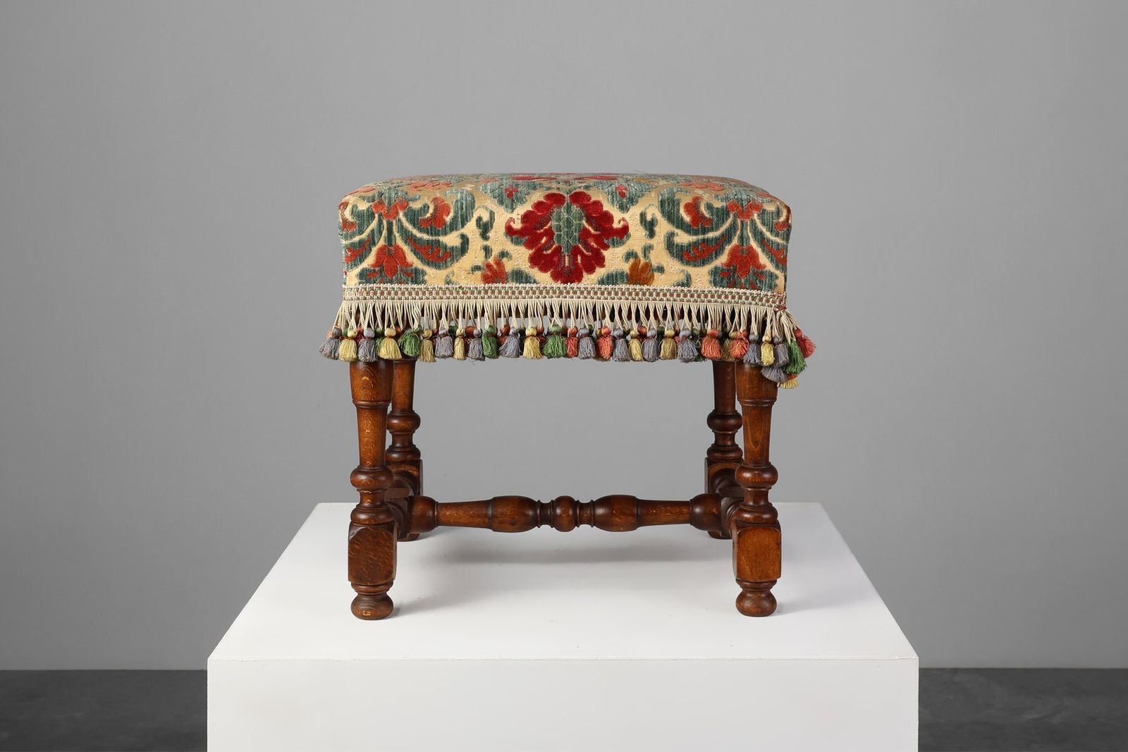 Antique Wood And Fabric Ottoman, France, 1890s photo furniture