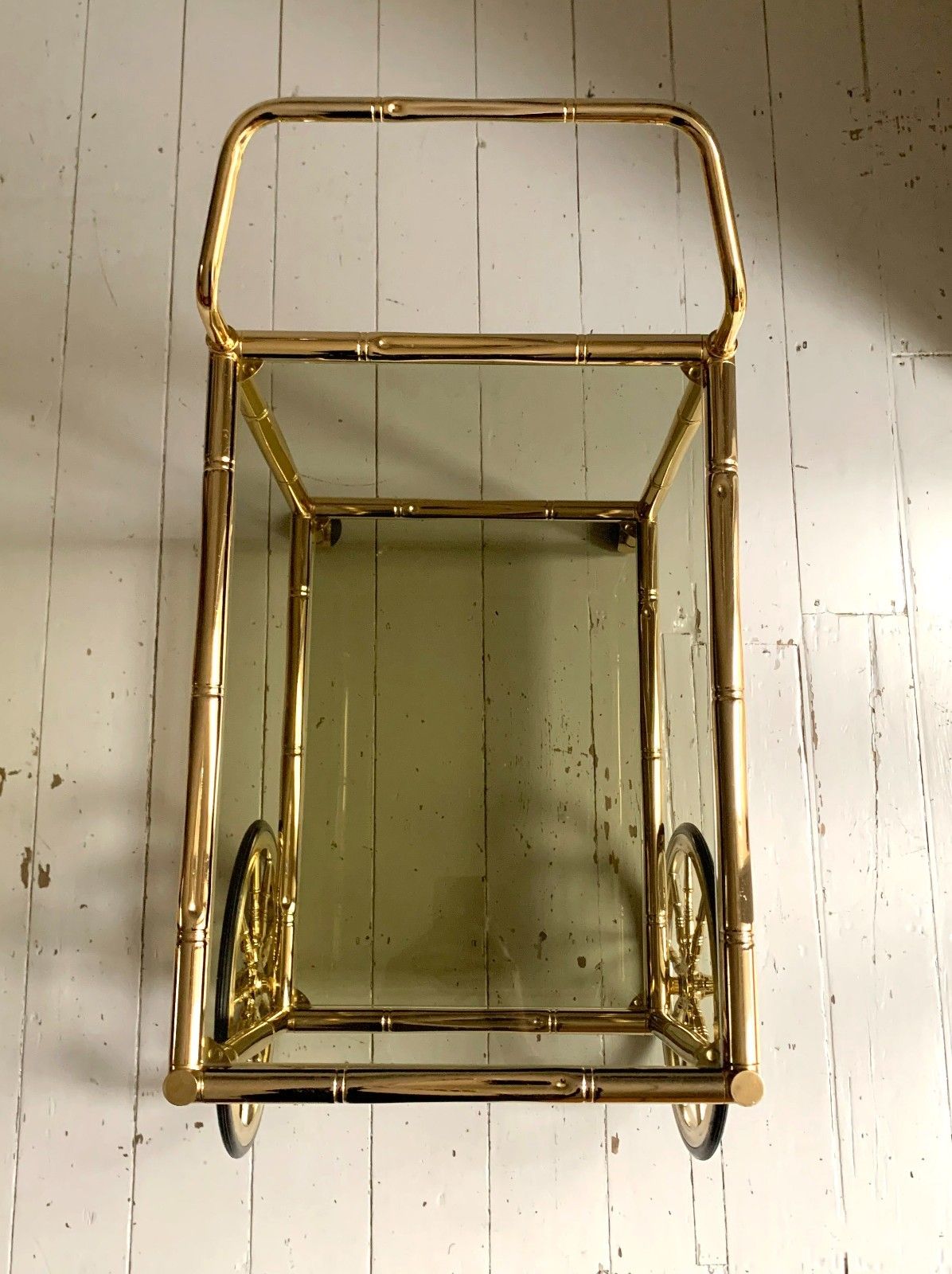 photo furniture Vintage 1970s Faux Bamboo Two Tier Brass & Glass Cocktail Drinks Trolley Bar