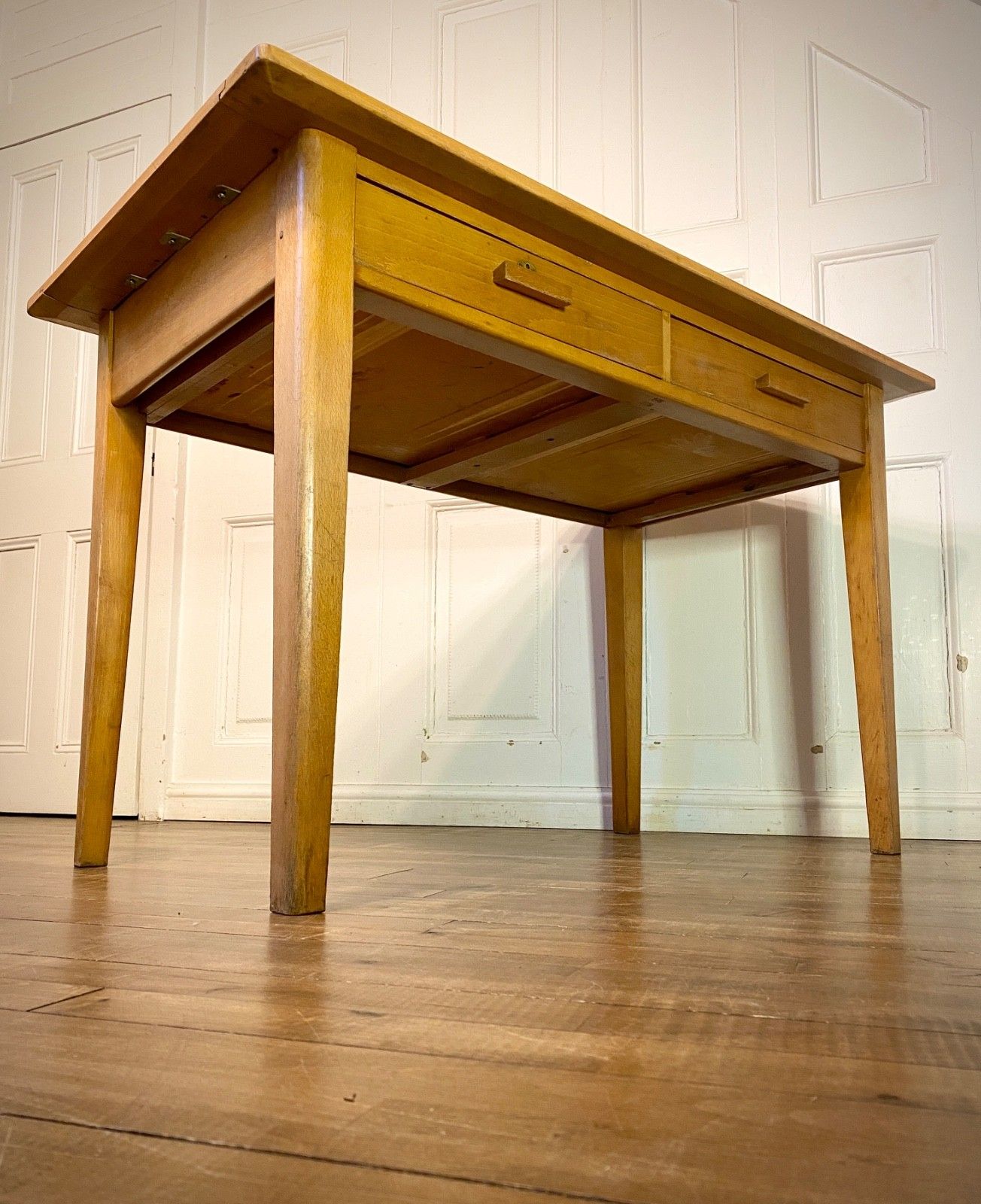 Vintage Mid Century Beech School Teachers, Home Office Desk, Kitchen Table. photo buy