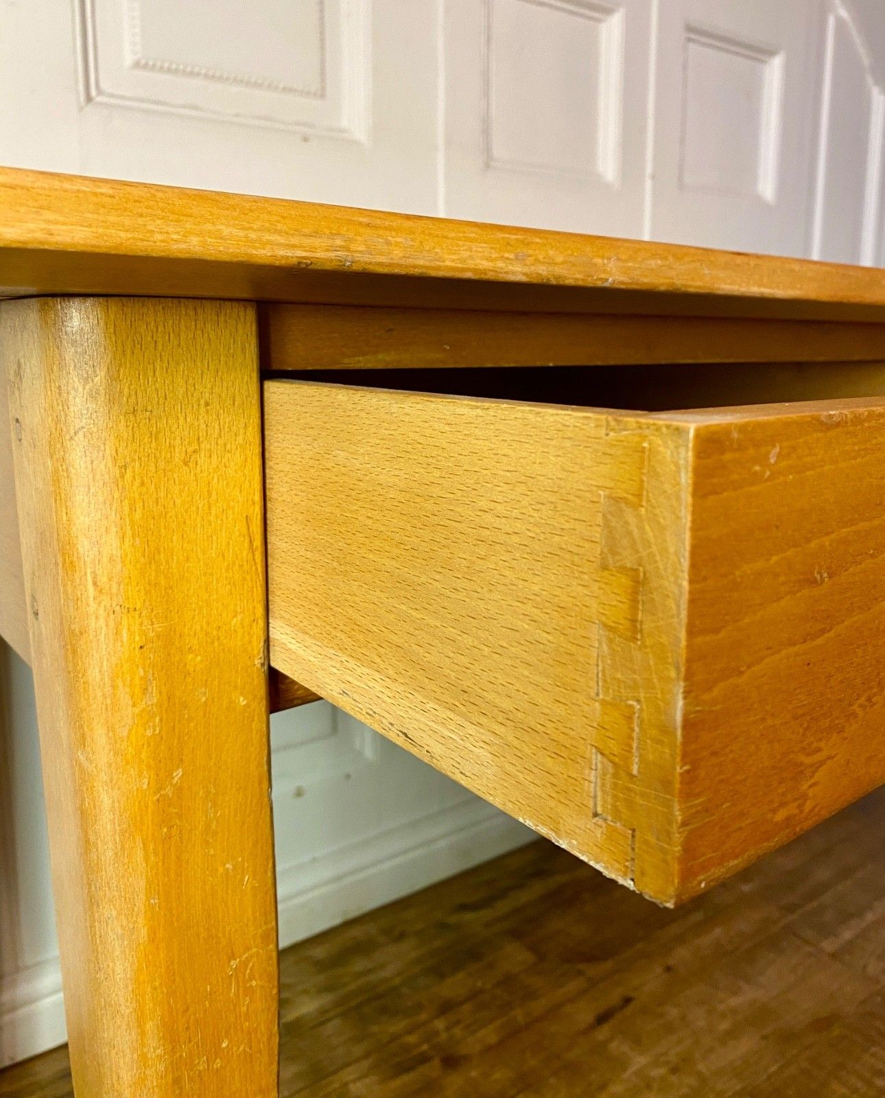 Furniture Vintage Mid Century Beech School Teachers, Home Office Desk, Kitchen Table. photo