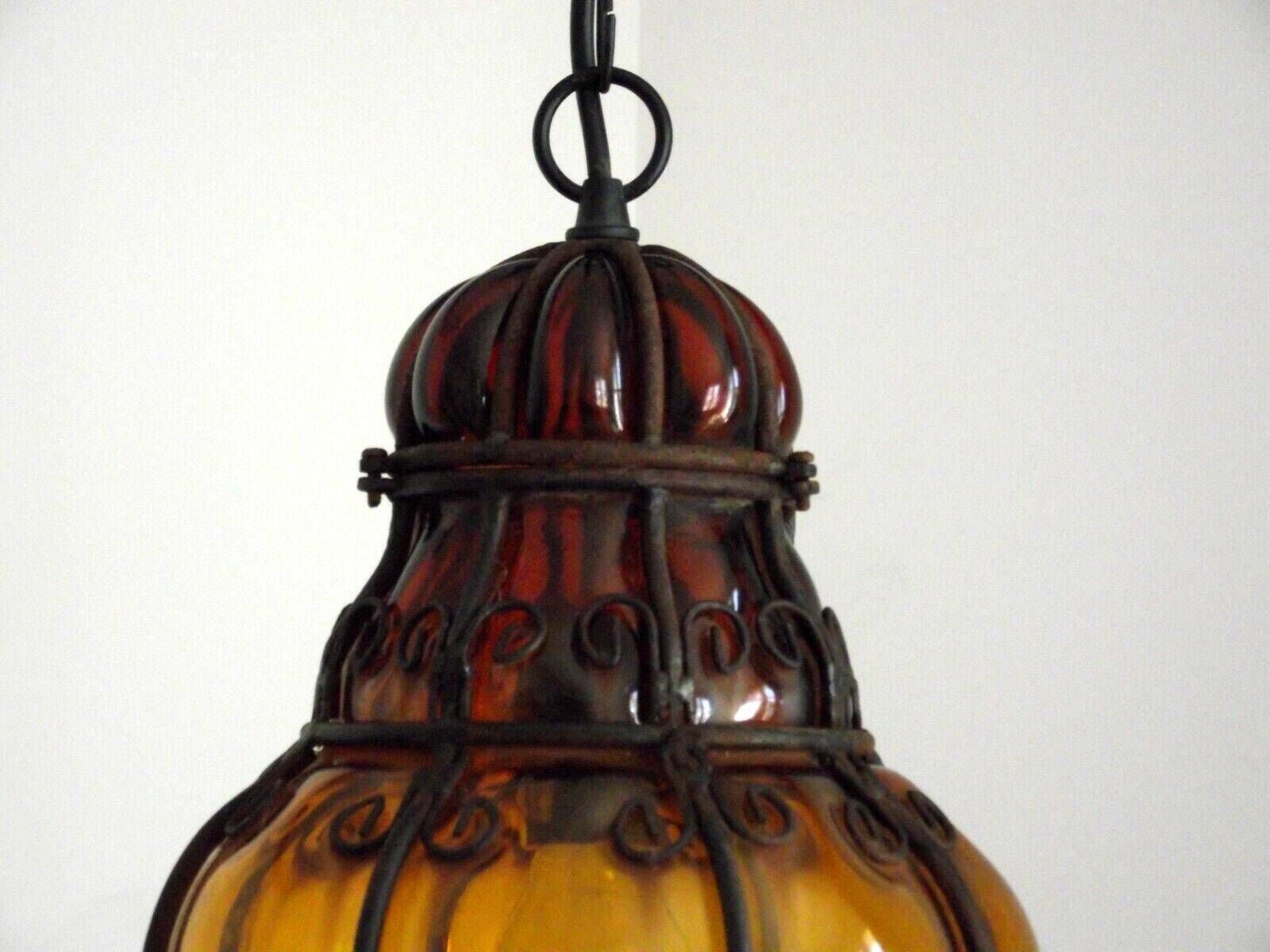 Stunning Venetian Murano Amber Glass Ceiling Fixture – Antique Blown Cage Light. Venetian Handblown Masterpiece. Amber Venetian Cage Design. photo vinterior