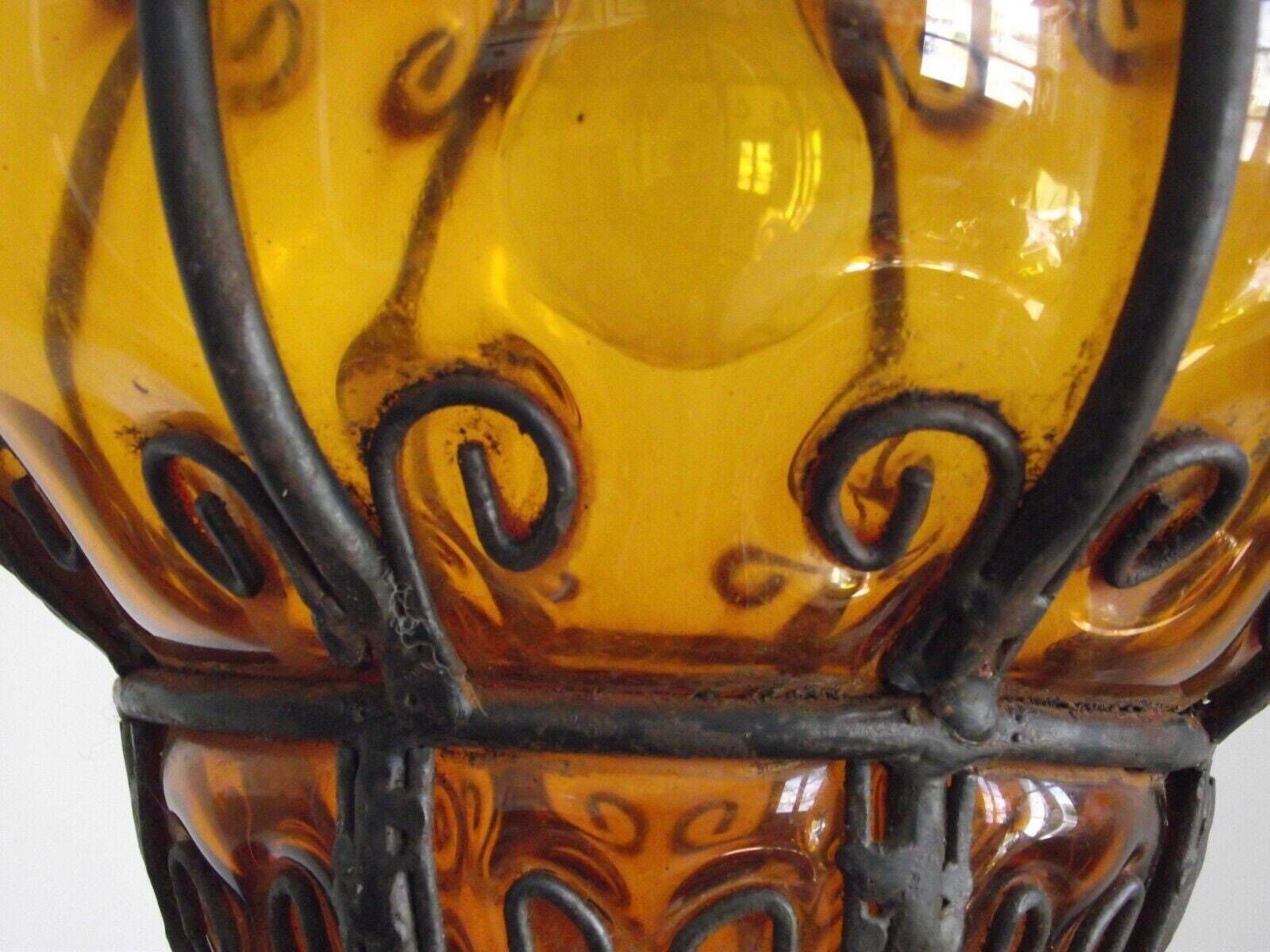 photo furniture Stunning Venetian Murano Amber Glass Ceiling Fixture – Antique Blown Cage Light. Venetian Handblown Masterpiece. Amber Venetian Cage Design.