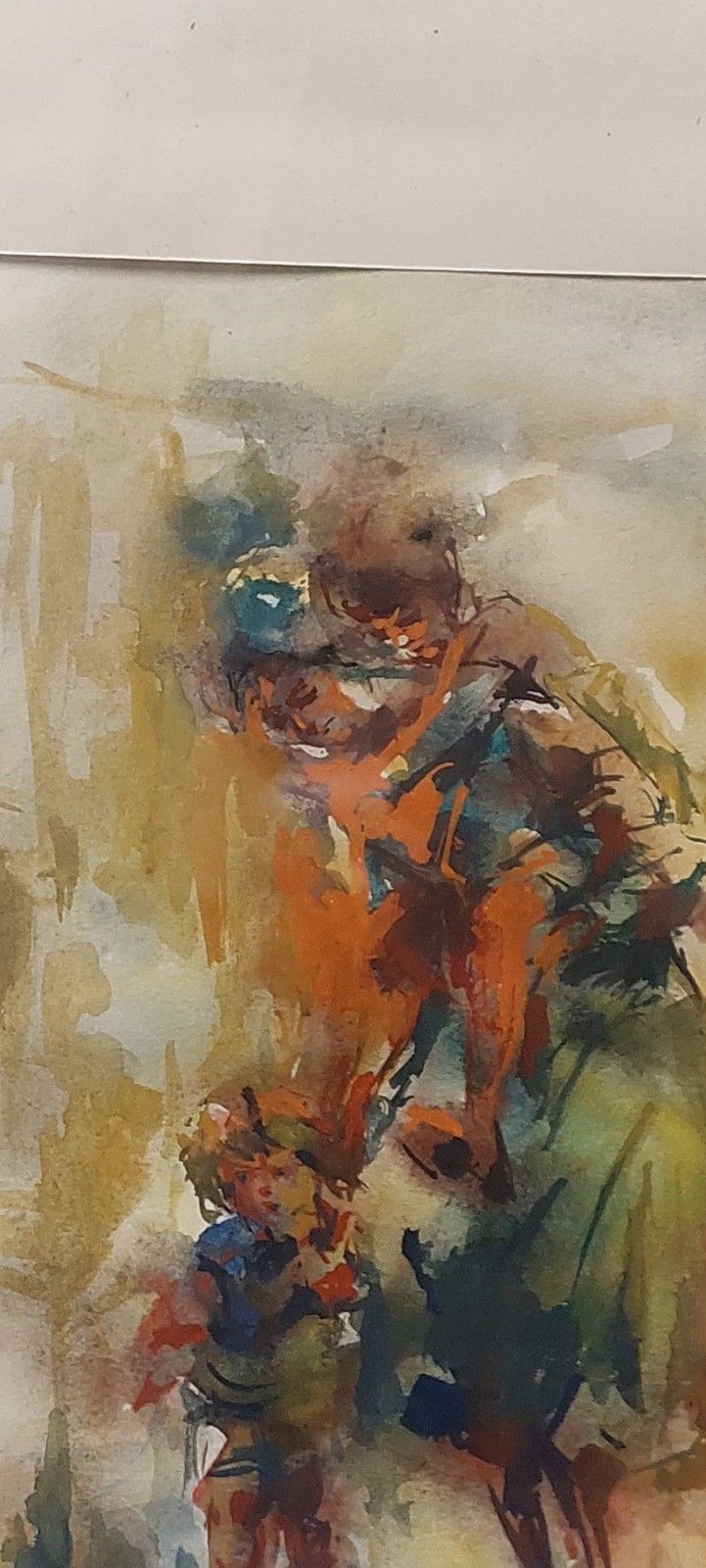 Detail Watercolor On Paper 1950s Signed Wooden Frame photo 113.0