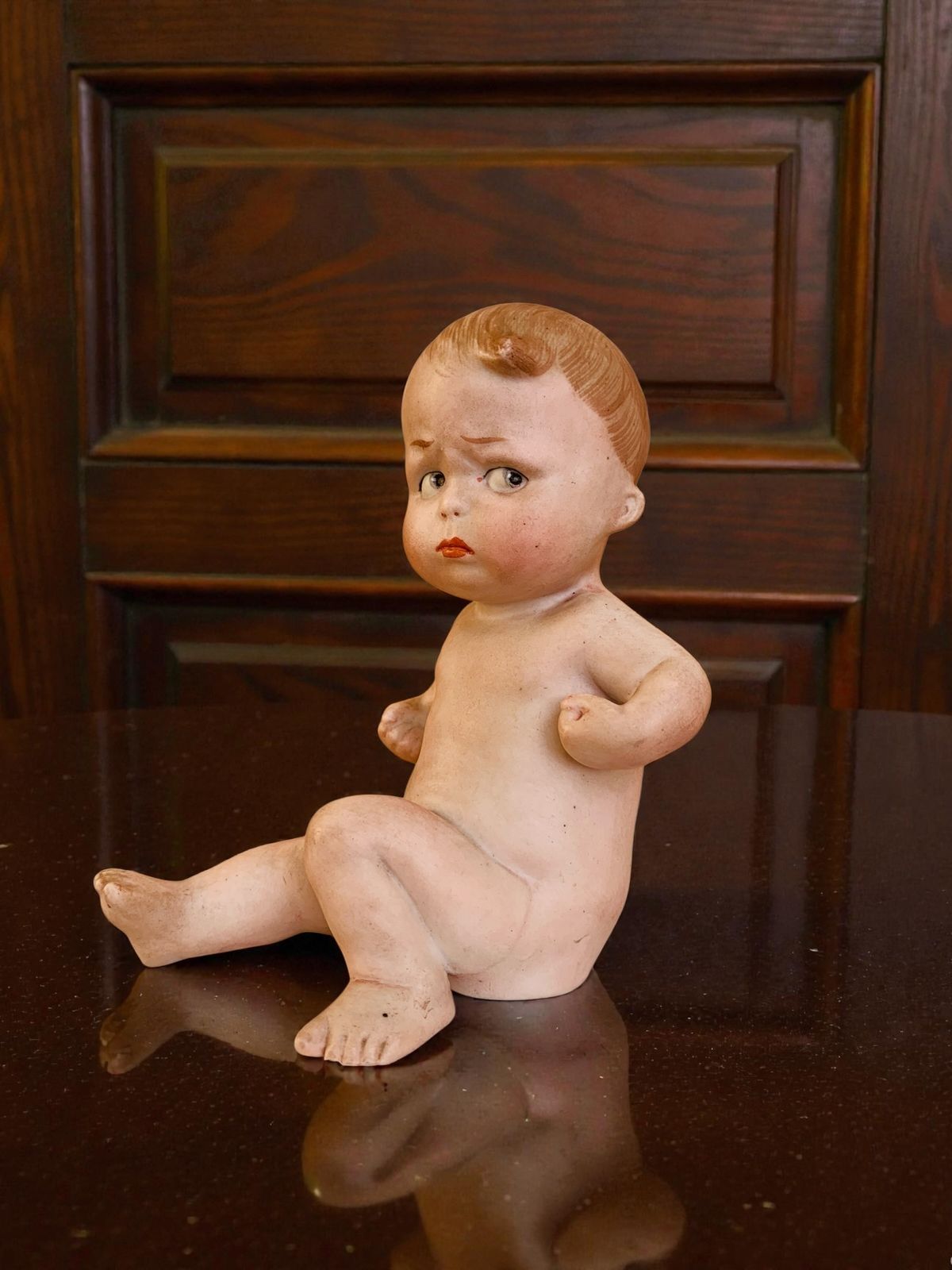 Antique 1880's  German Gebrüder Heubach Bisque Figurine Piano Baby 'Tough Guy' photo furniture