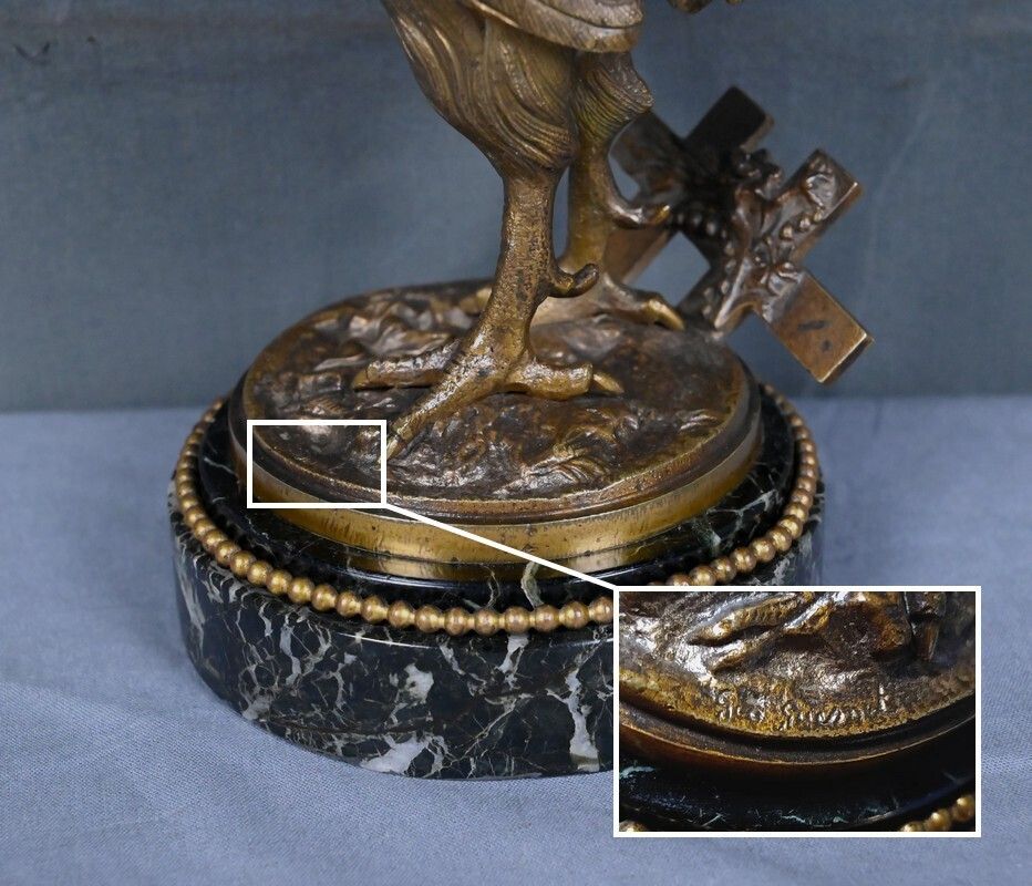 photo for sale Bronze "The Rooster" Signed G. Guesnet – Late 19th Century