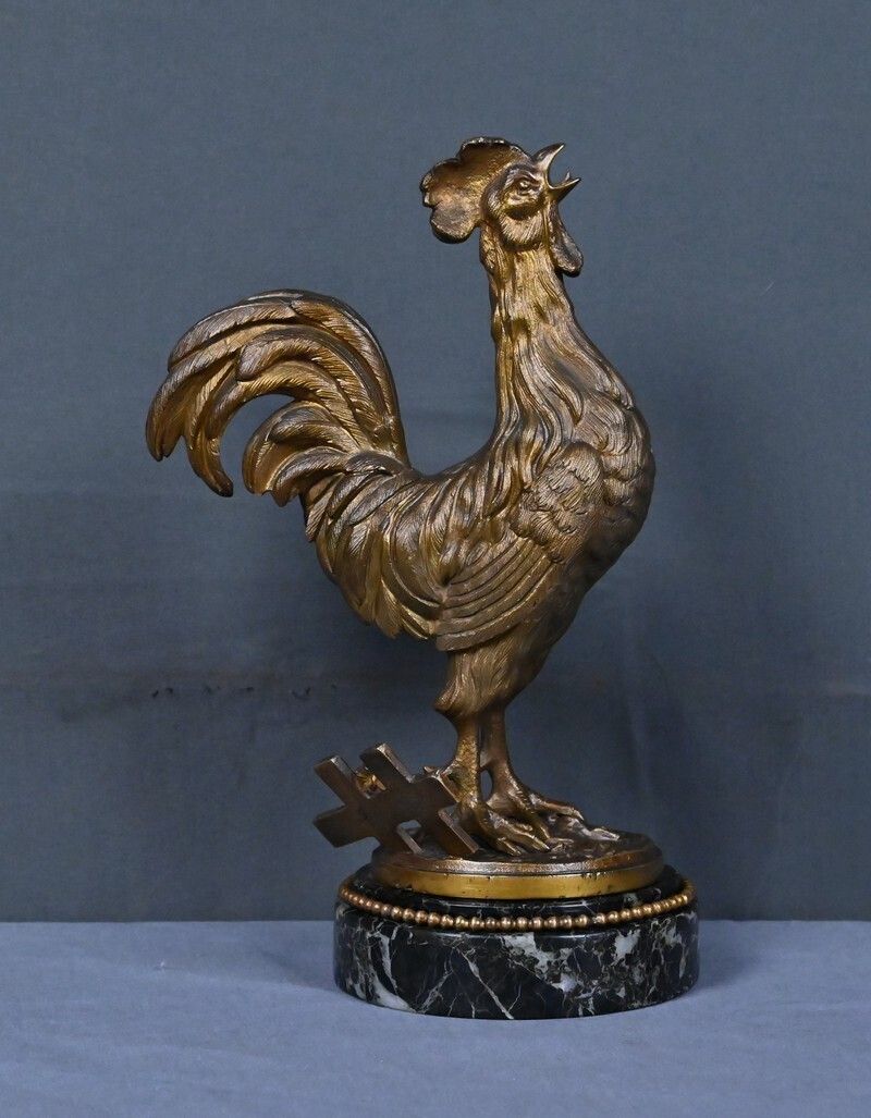 650.0 Bronze "The Rooster" Signed G. Guesnet – Late 19th Century photo