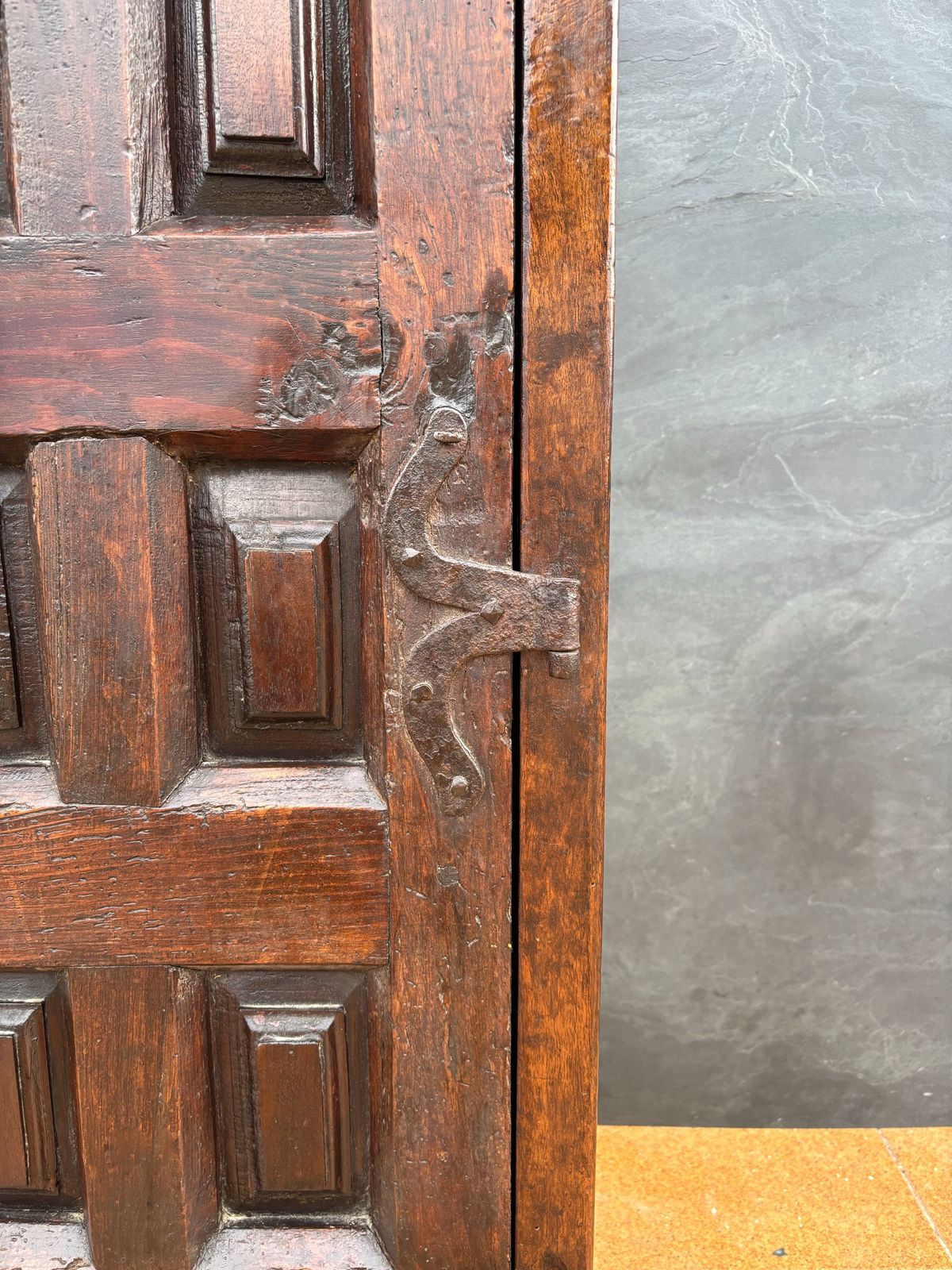 Spanish Rustic Solid Oak Cabinet With Paneled Door And Iron Hardware, 1880s photo Furniture