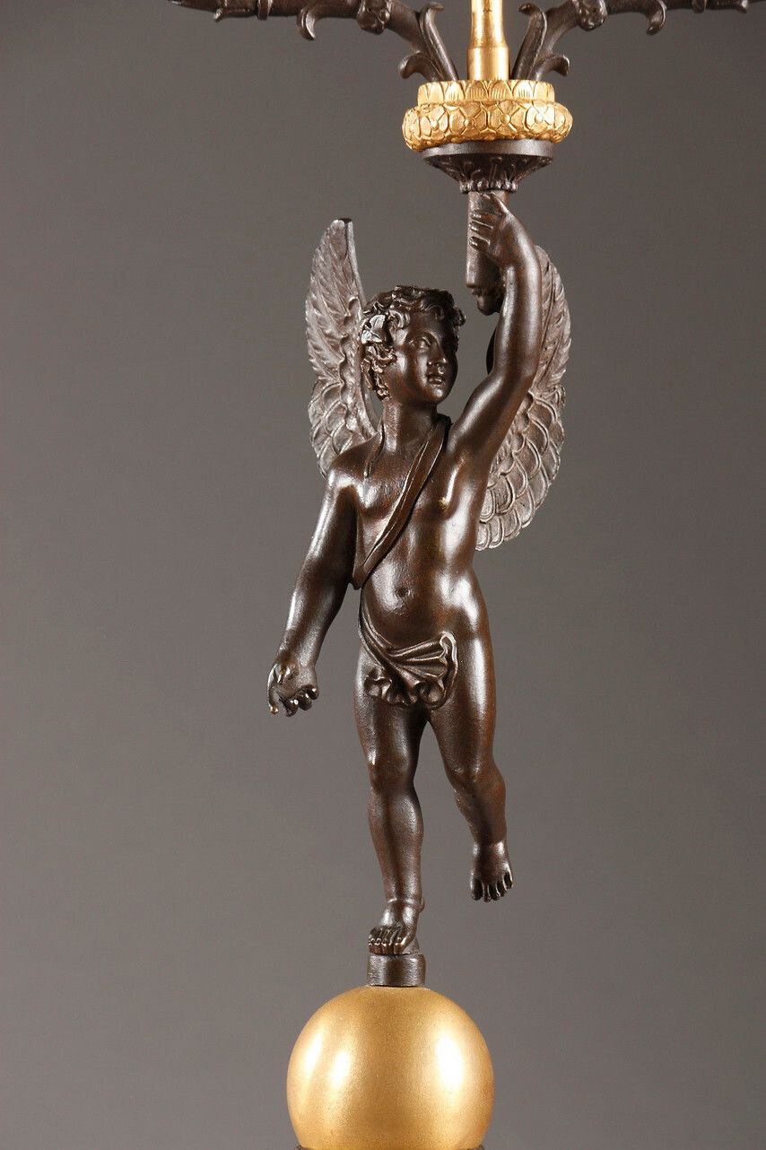 Pair Of Putti Candelabra In Gilt And Patinated Bronze photo Home Decor