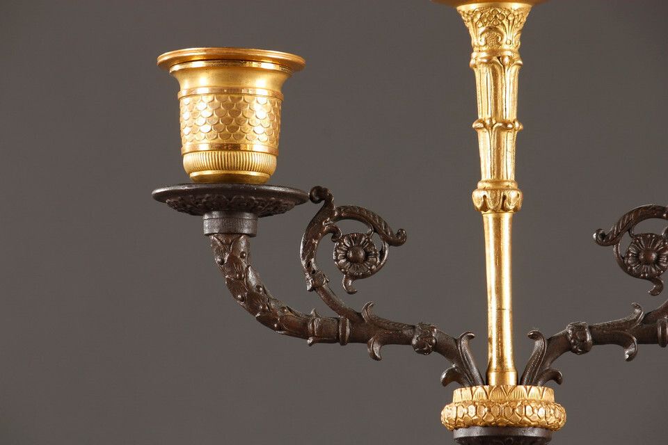 photo furniture Pair Of Putti Candelabra In Gilt And Patinated Bronze