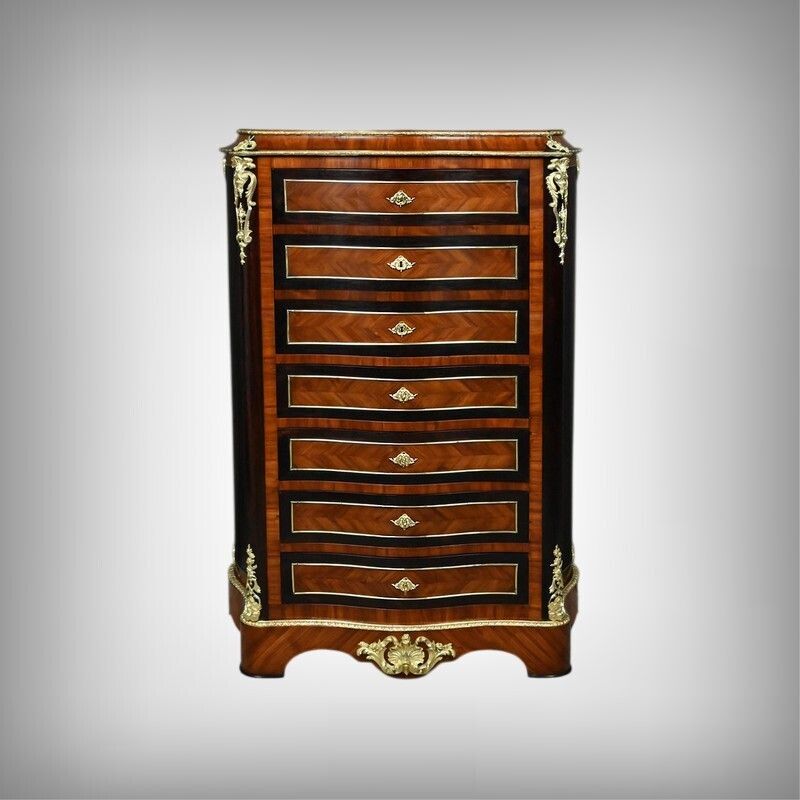 Inlaid Secretary Desk In Precious Woods, Napoleon III Period – Mid 19th Century