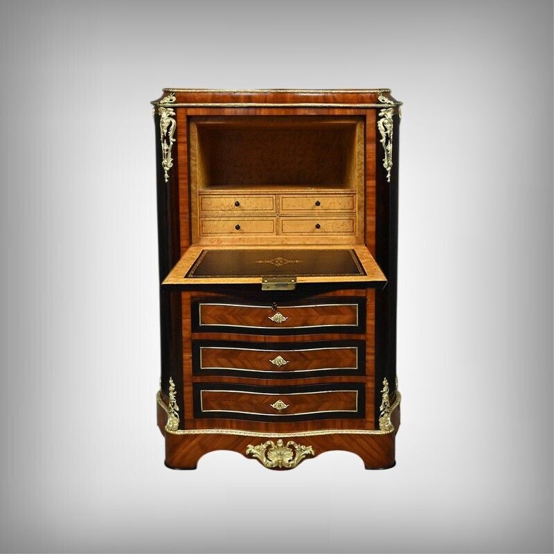 Inlaid Secretary Desk In Precious Woods, Napoleon III Period – Mid 19th Century photo furniture