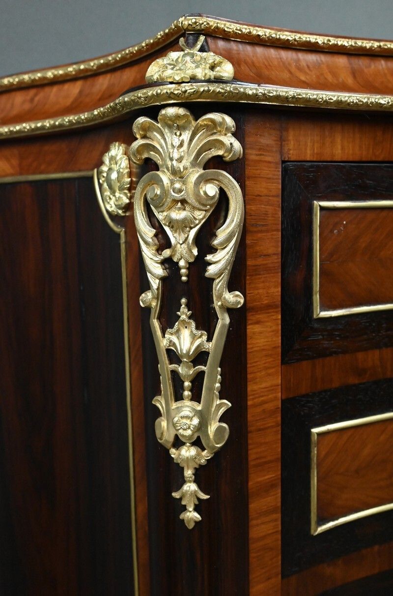 Inlaid Secretary Desk In Precious Woods, Napoleon III Period – Mid 19th Century photo vintage