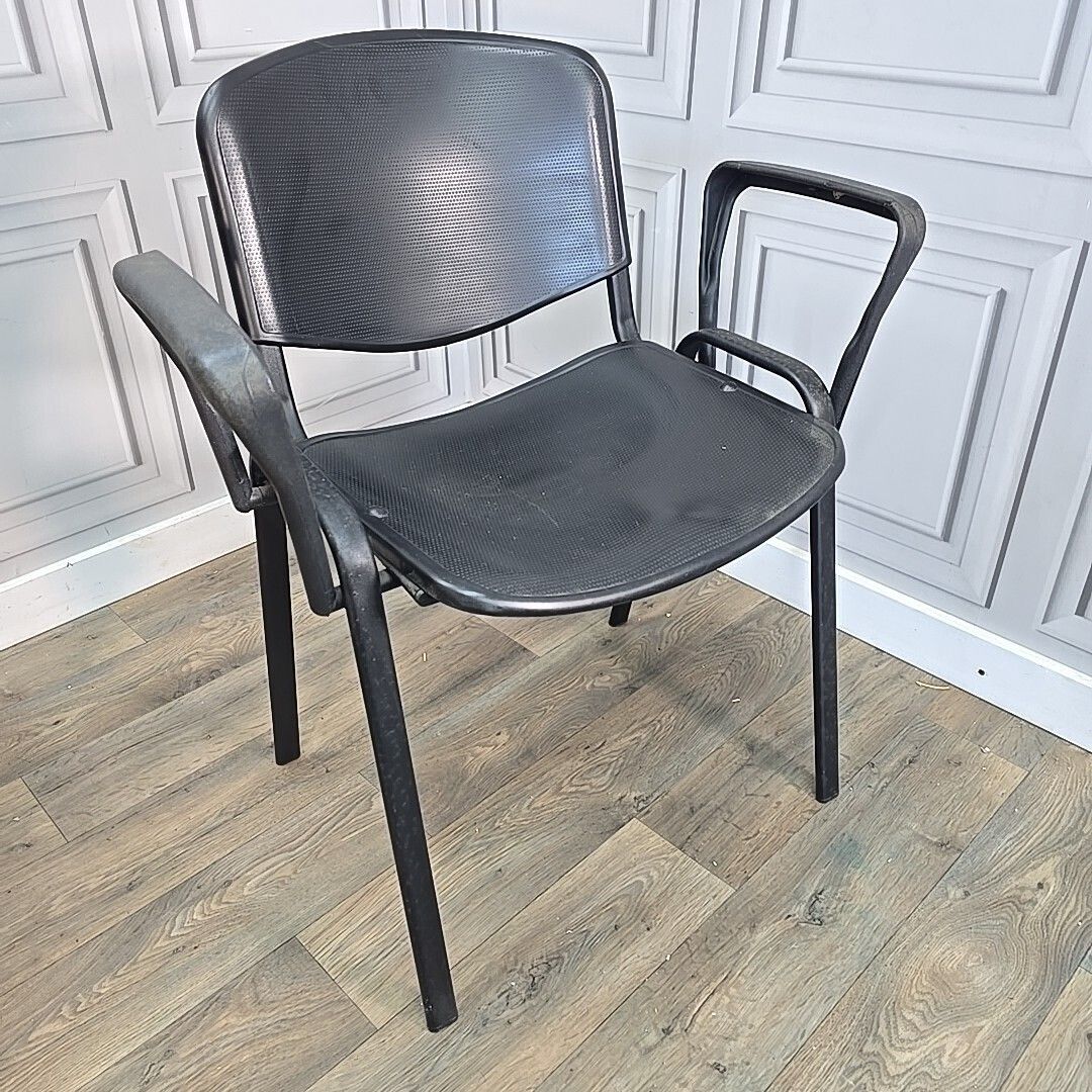 5 Stacking Office Chairs Black Conference With Arms Guest Visitor Waiting Room photo Furniture