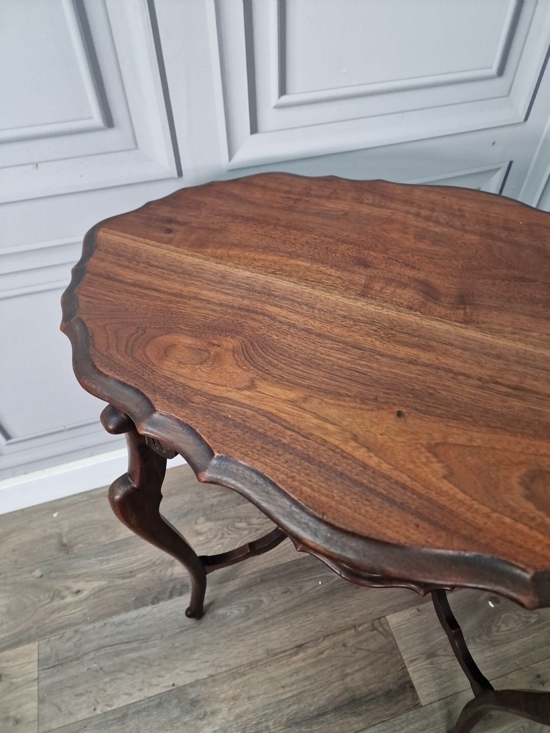 Antique Edwardian End Table Wooden Window Side Scalloped Top 2 Tier Mahogany photo Furniture