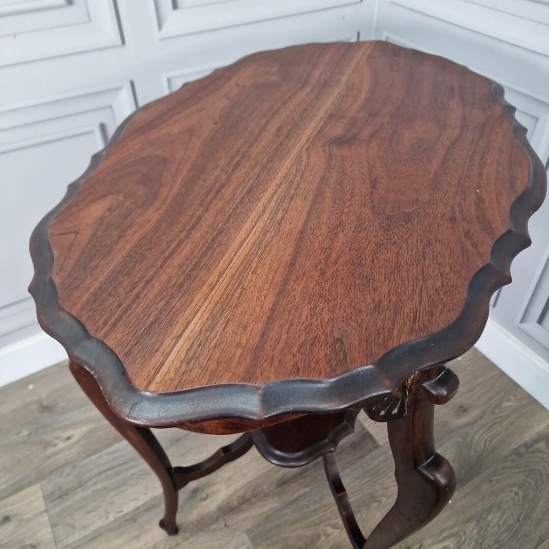 Antique Edwardian End Table Wooden Window Side Scalloped Top 2 Tier Mahogany photo buy