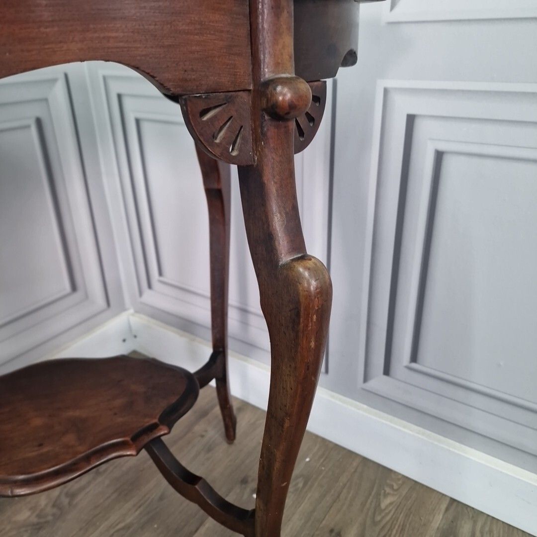 Furniture Antique Edwardian End Table Wooden Window Side Scalloped Top 2 Tier Mahogany photo