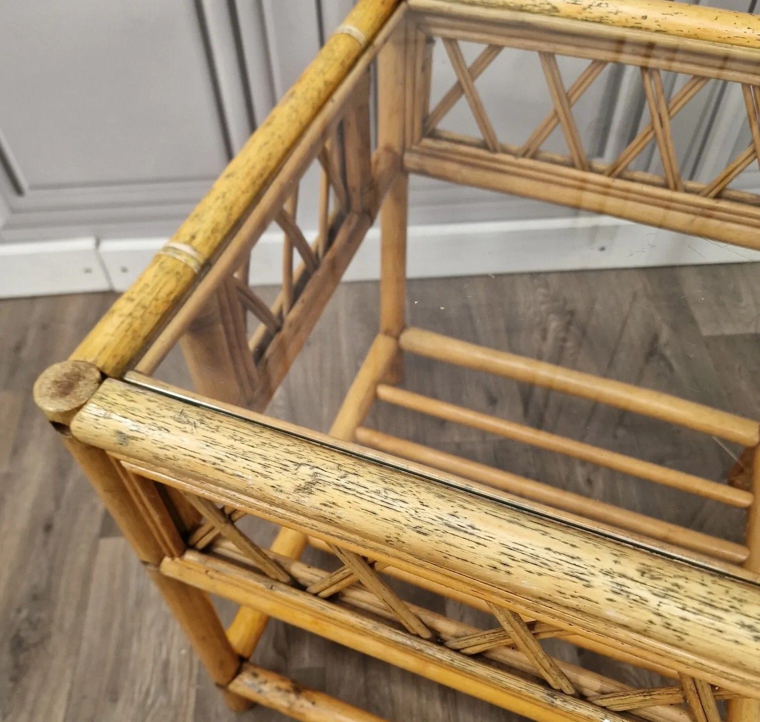 Vintage Square Coffee Table Bamboo Rattan Wicker Glass Top Boho? Tiki? Retro photo buy