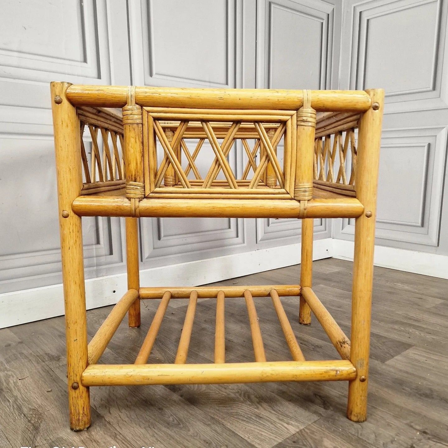 photo furniture Vintage Square Coffee Table Bamboo Rattan Wicker Glass Top Boho? Tiki? Retro