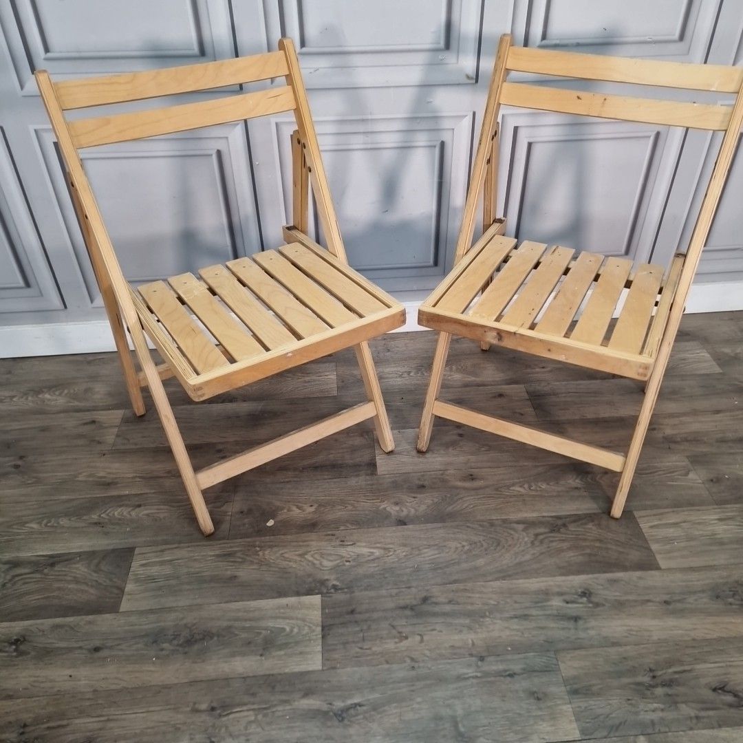 Vintage Pair Folding Chairs Wooden Director Deck Habitat / Aldo Jacober Style photo furniture
