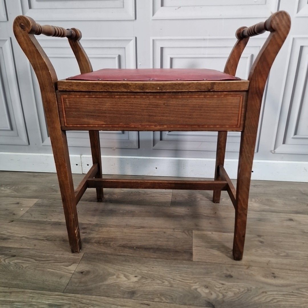 Antique Piano Dressing Stool Vintage Turned Wooden Storage Sewing Box Music photo Furniture