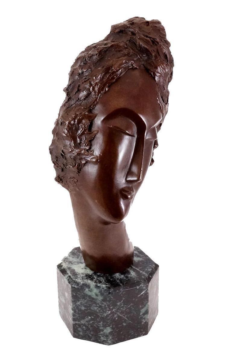 Art Deco Style Brown Patinated Bronze Woman’s Head Sculpture photo furniture