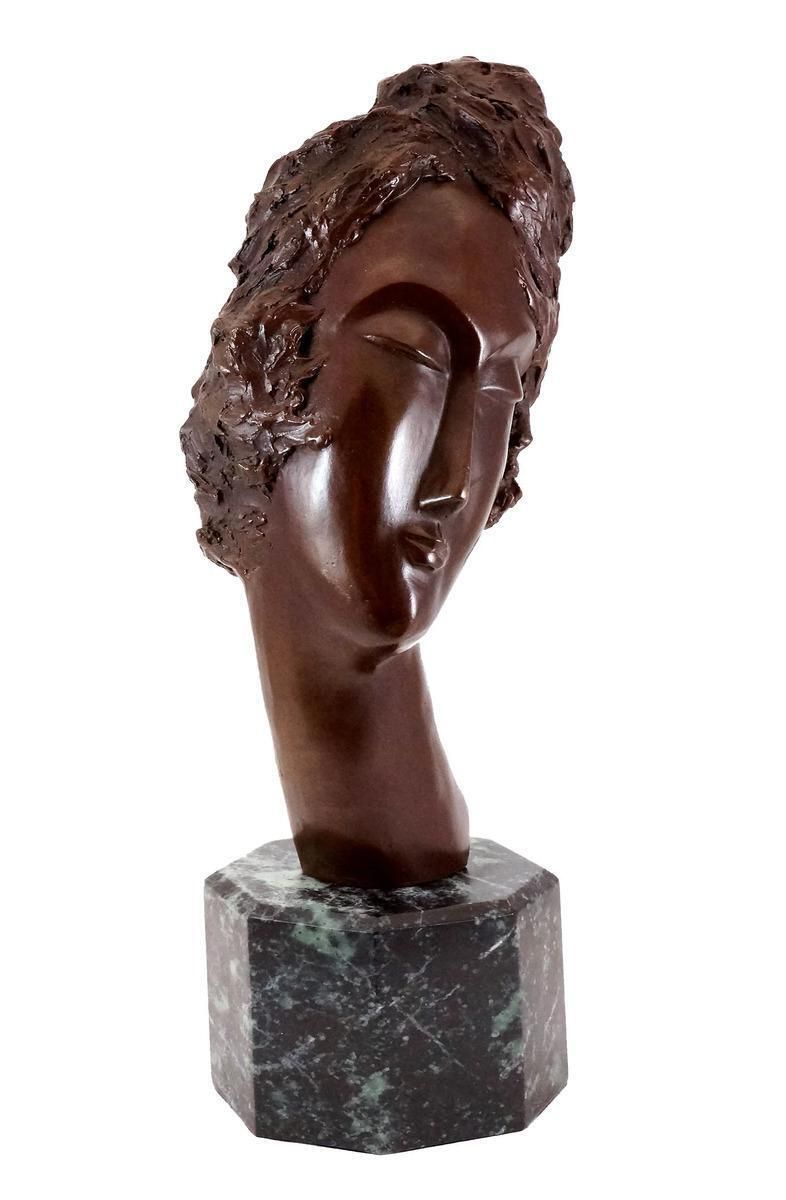 Art Deco Style Brown Patinated Bronze Woman’s Head Sculpture photo Art