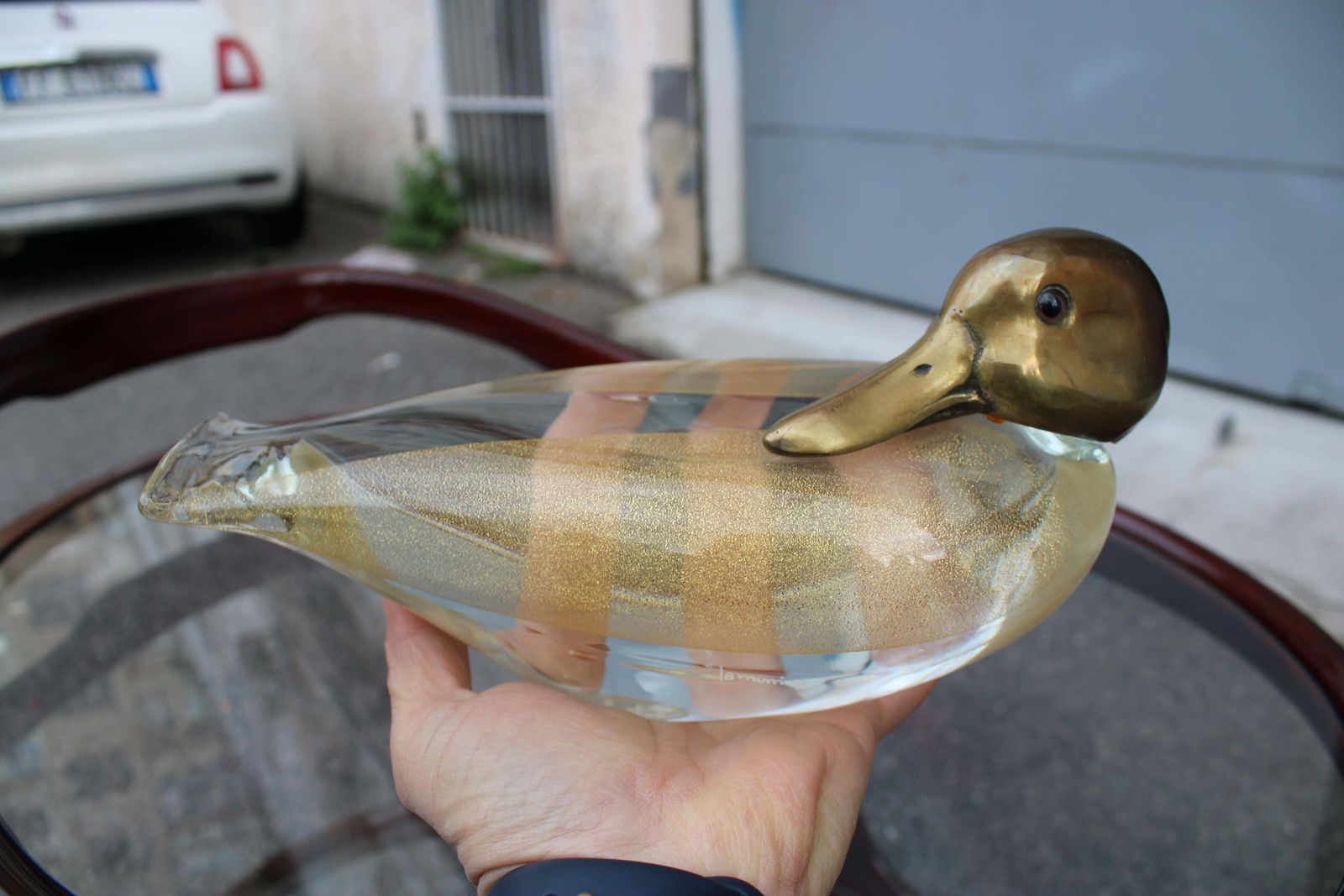 photo for sale Duck In Murano Glass La Murrina And Brass Italian Design 1970 Gold Dust