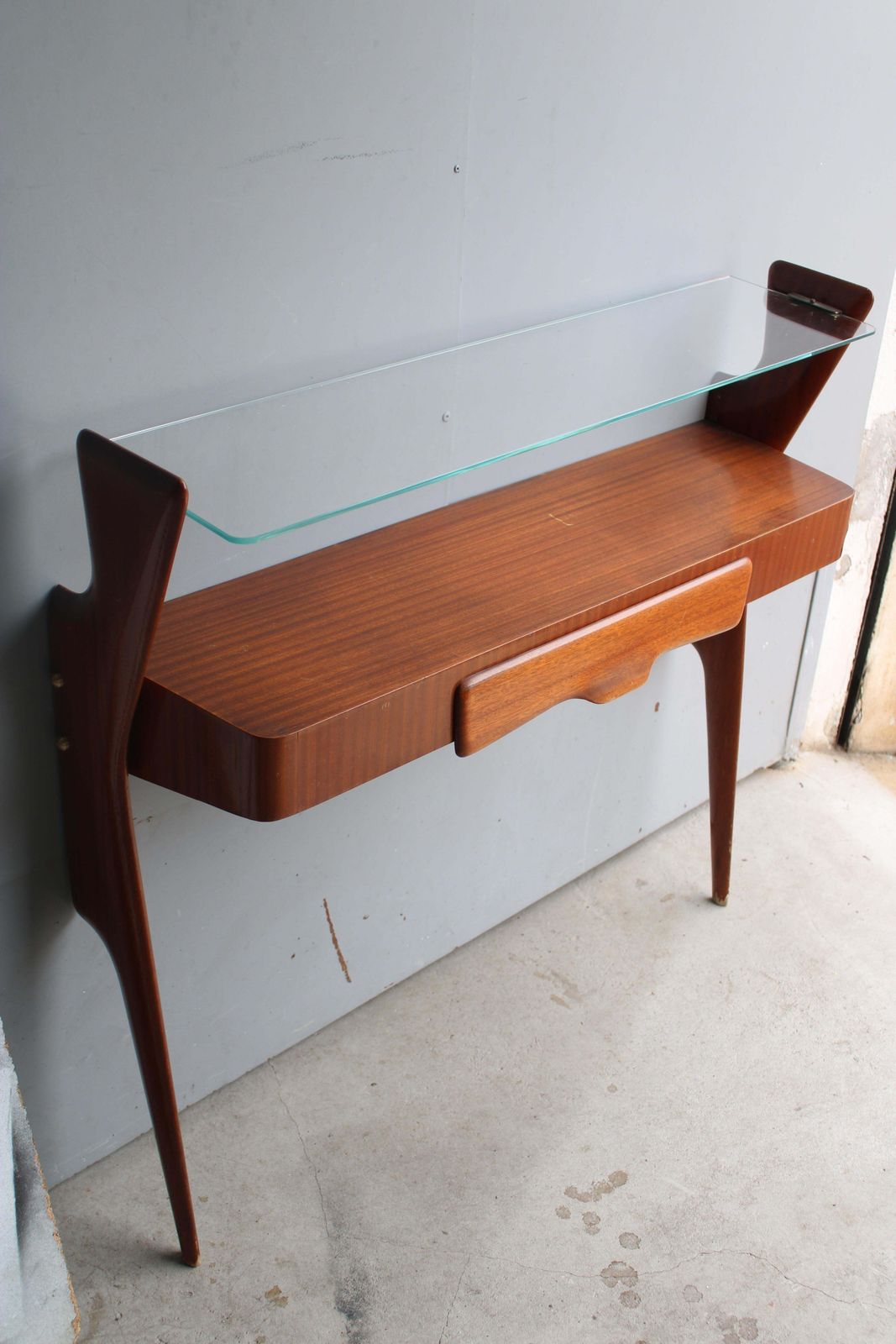Italian Minimal Console Table In Sagomato Wood Style Carlo Mollino Mid Century photo furniture