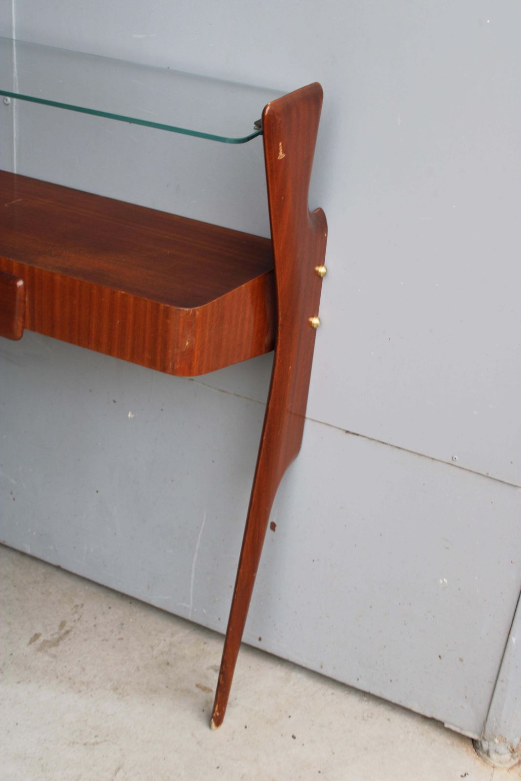 Italian Minimal Console Table In Sagomato Wood Style Carlo Mollino Mid Century photo Furniture