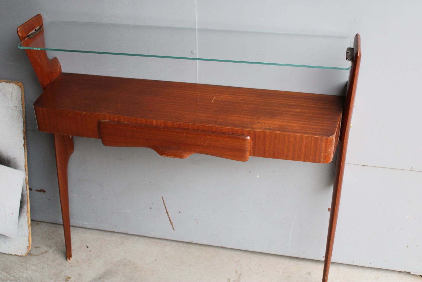 Italian Minimal Console Table In Sagomato Wood Style Carlo Mollino Mid Century photo 2676.0