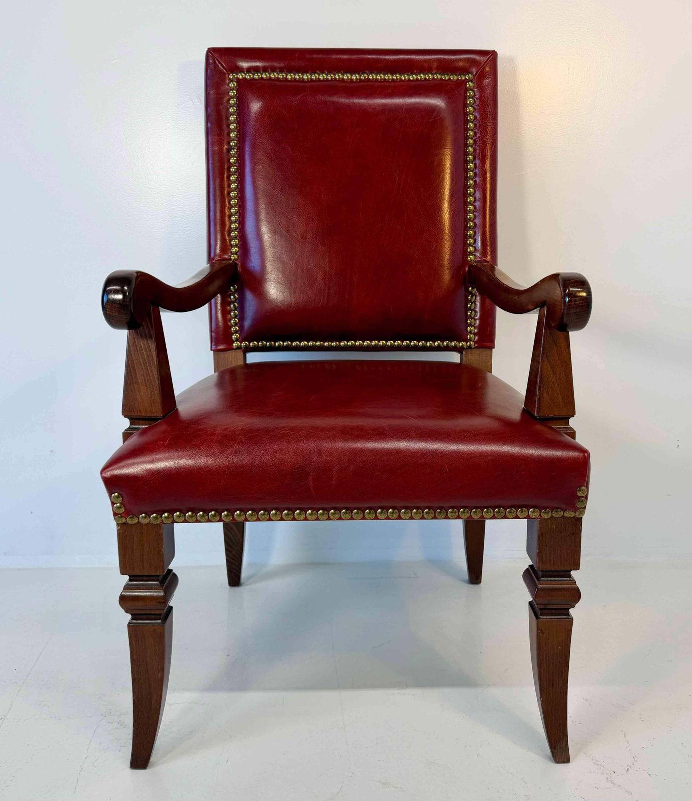 Empire Style Throne Armchair In Red Leather And Beechwood With Bronze Studs photo furniture