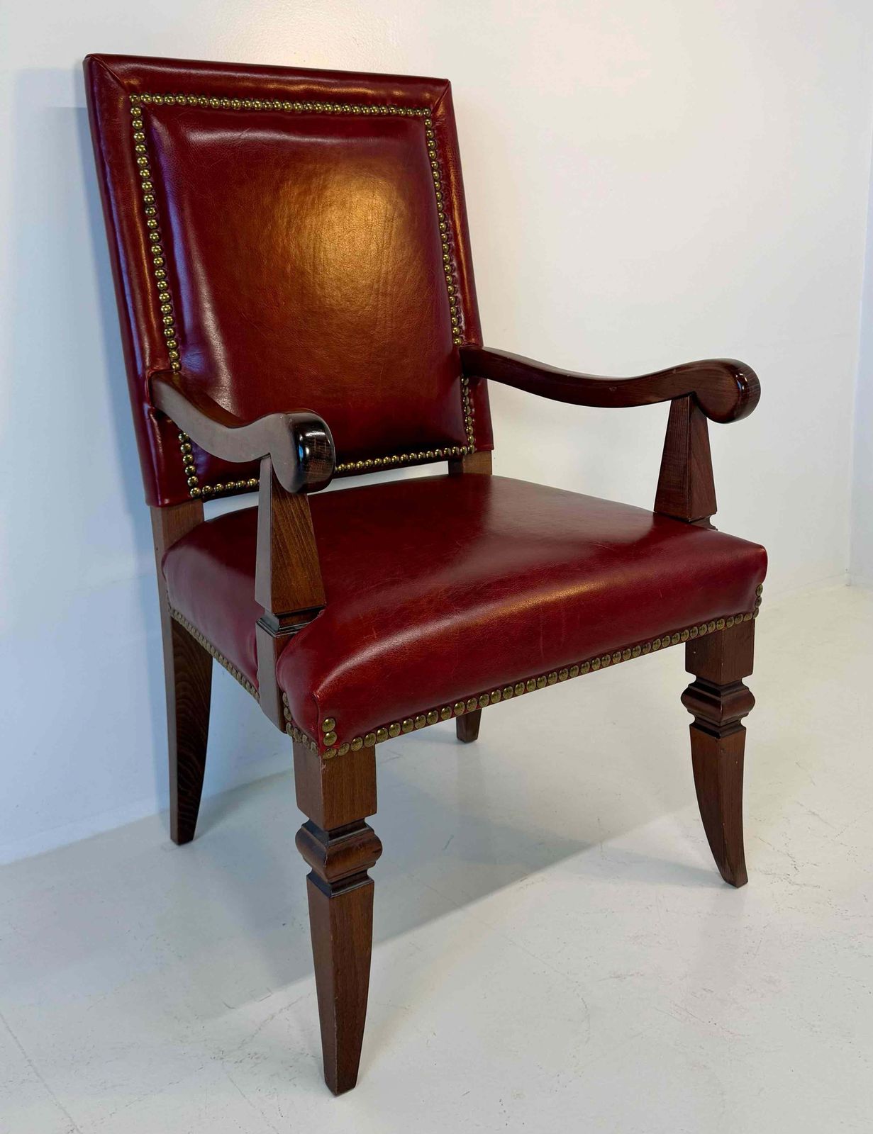 Empire Style Throne Armchair In Red Leather And Beechwood With Bronze Studs photo Furniture