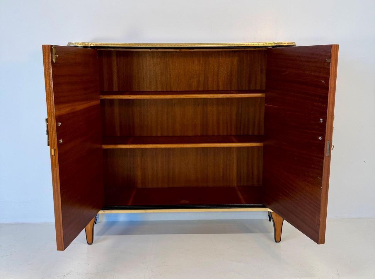 photo buy 1940s Italian Art Deco Cabinet In Maple Burl With Black Lacquer Details