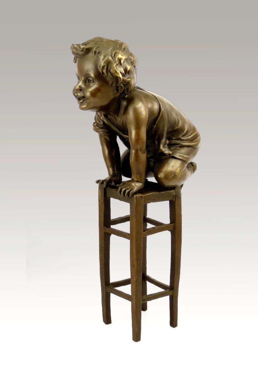 Patinated Bronze Sculpture Of A Seated Child, Art Nouveau Style, 20th Century photo furniture