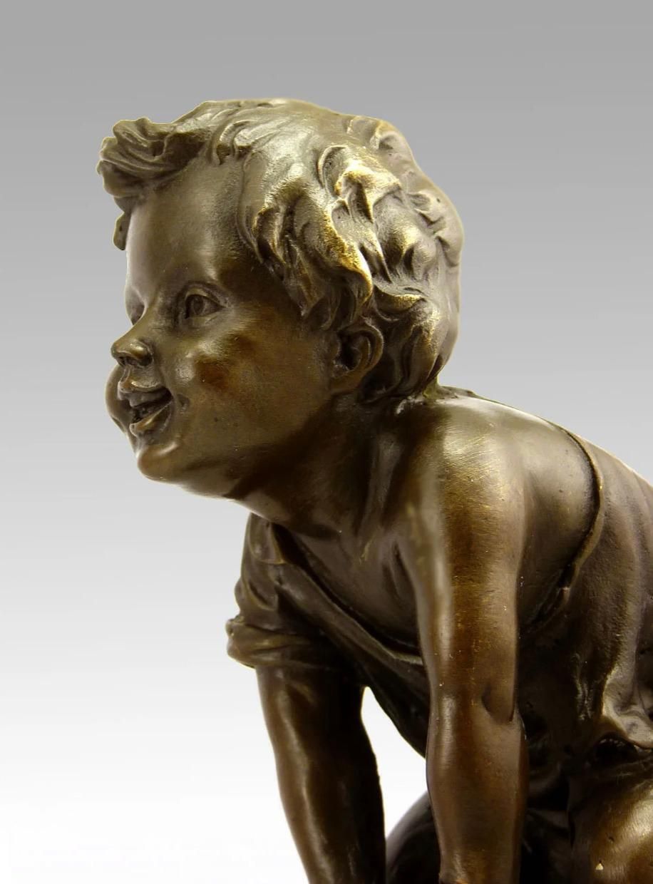 Patinated Bronze Sculpture Of A Seated Child, Art Nouveau Style, 20th Century photo Art