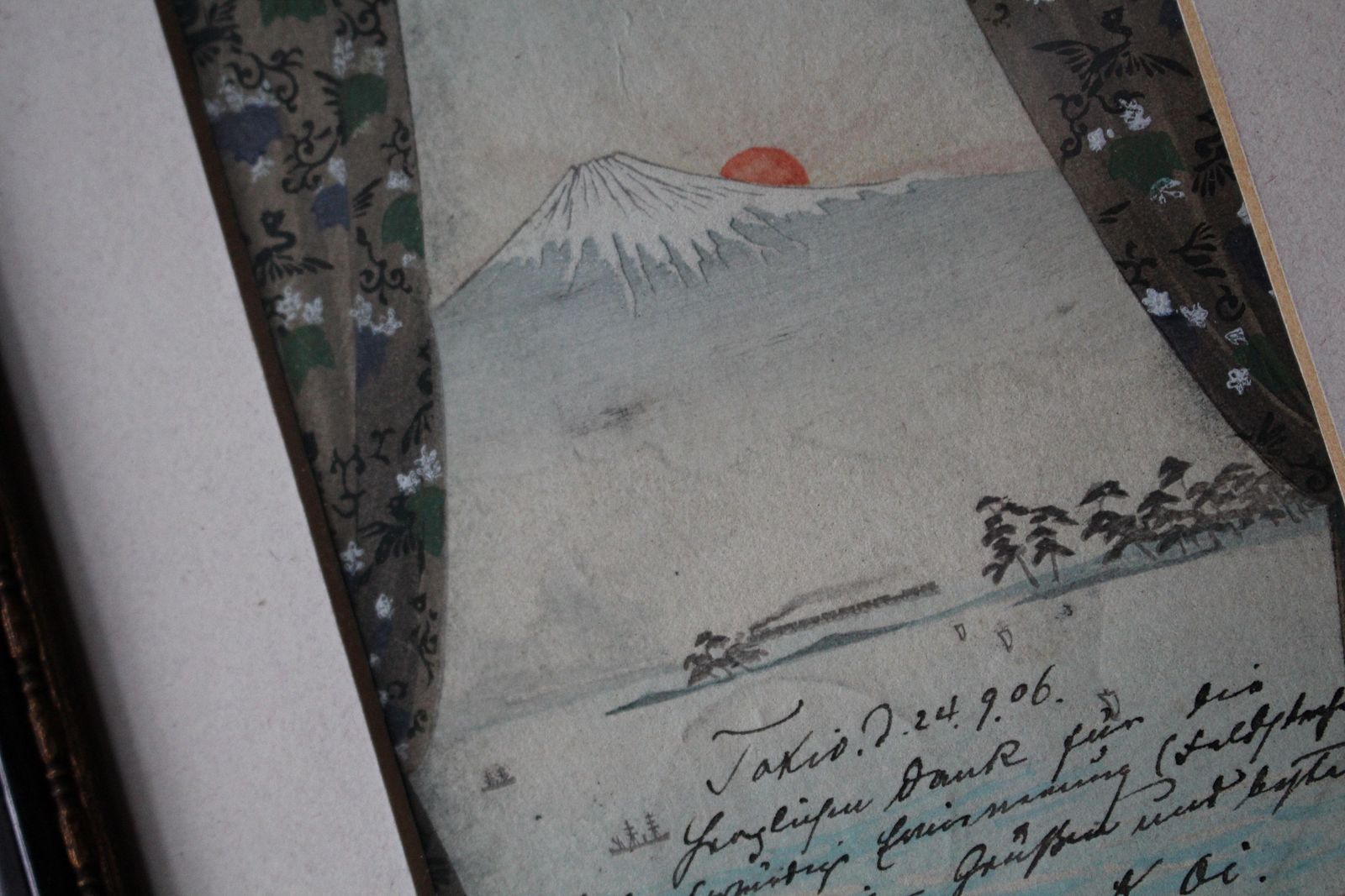 1906 Ink & Watercolour Mount Fuji At Sunrise Japanese Japan photo for sale