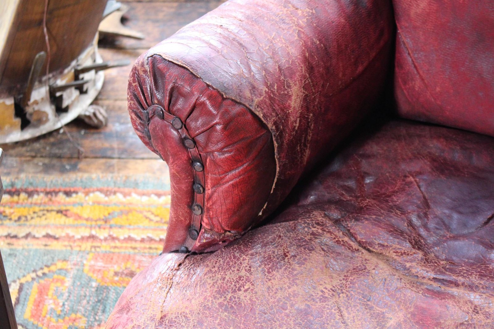 Pair Of Late 19th Century Maroon Red Leather Armchairs English Country House photo for sale
